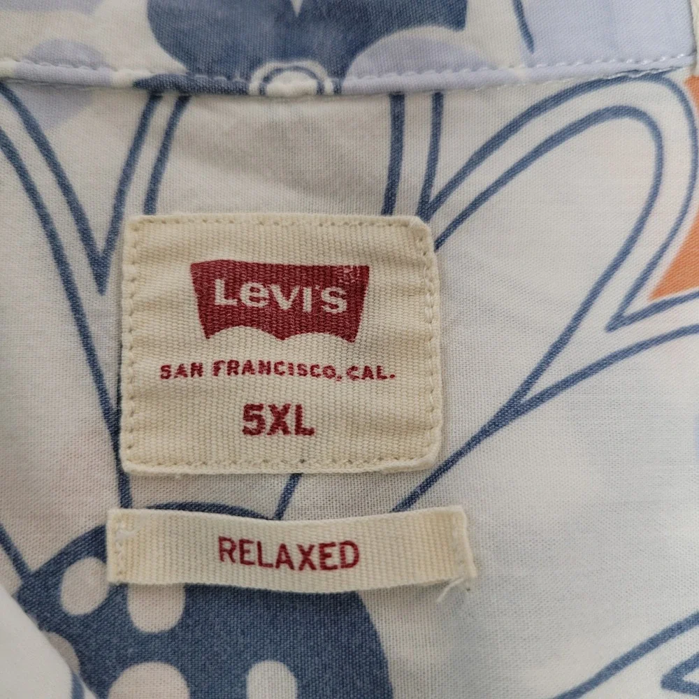 Levis Floral Button Down Shirt Mens 5XL White Blue Relaxed Fit Short Sleeve EXCL